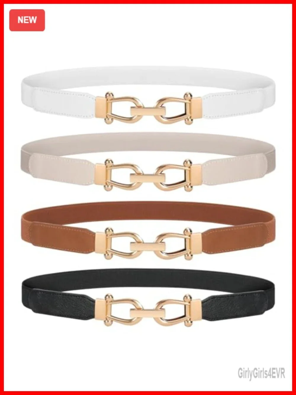 Stretchy Skinny Belt 4-Pack Soft Leather Gold Buckle Waist Belt Women's